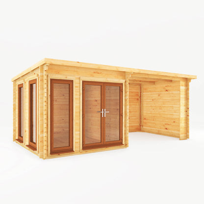 The 6 x 3m Wren Log Cabin with Patio Area and Oak UPVC