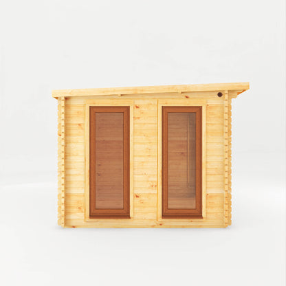 The 6 x 3m Wren Log Cabin with Patio Area and Oak UPVC