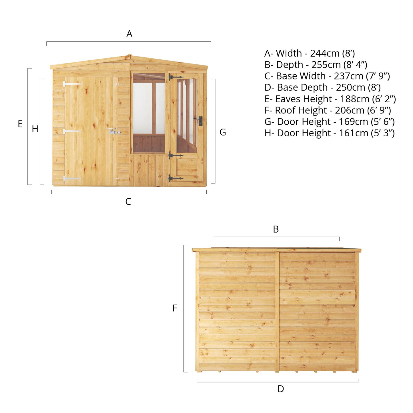 8 x 8 Woodsman Glass Combi Greenhouse with Shed