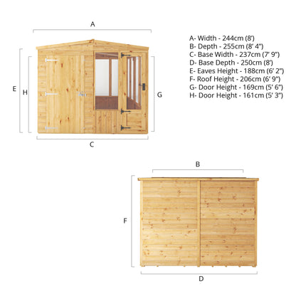 8 x 8 Woodsman Glass Combi Greenhouse with Shed