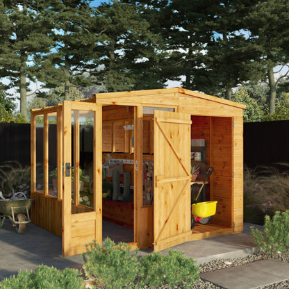 8 x 8 Woodsman Glass Combi Greenhouse with Shed