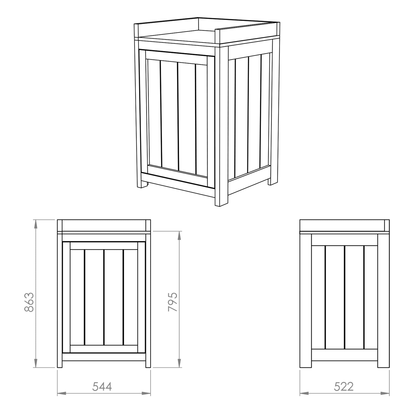 A specification image of a timber outdoor cabinet