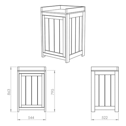 A specification image of a timber outdoor cabinet