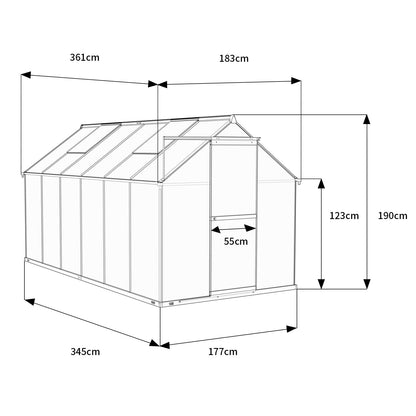 6 x 12 Metal Greenhouse with Polycarbonate