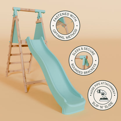 Double Wooden Swing Set with Baby Swing and Slide - Mossy Hollow II