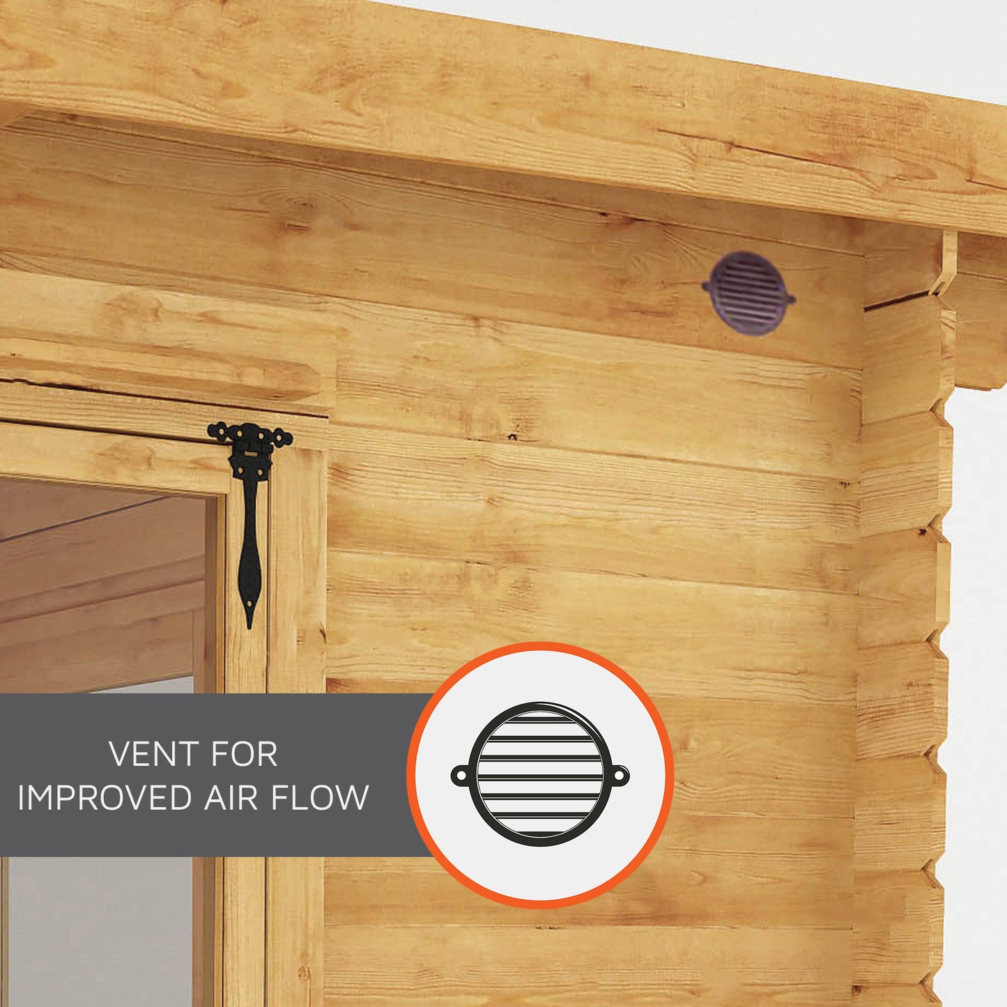 An air vent for improved air flow on the side wall of a log cabin