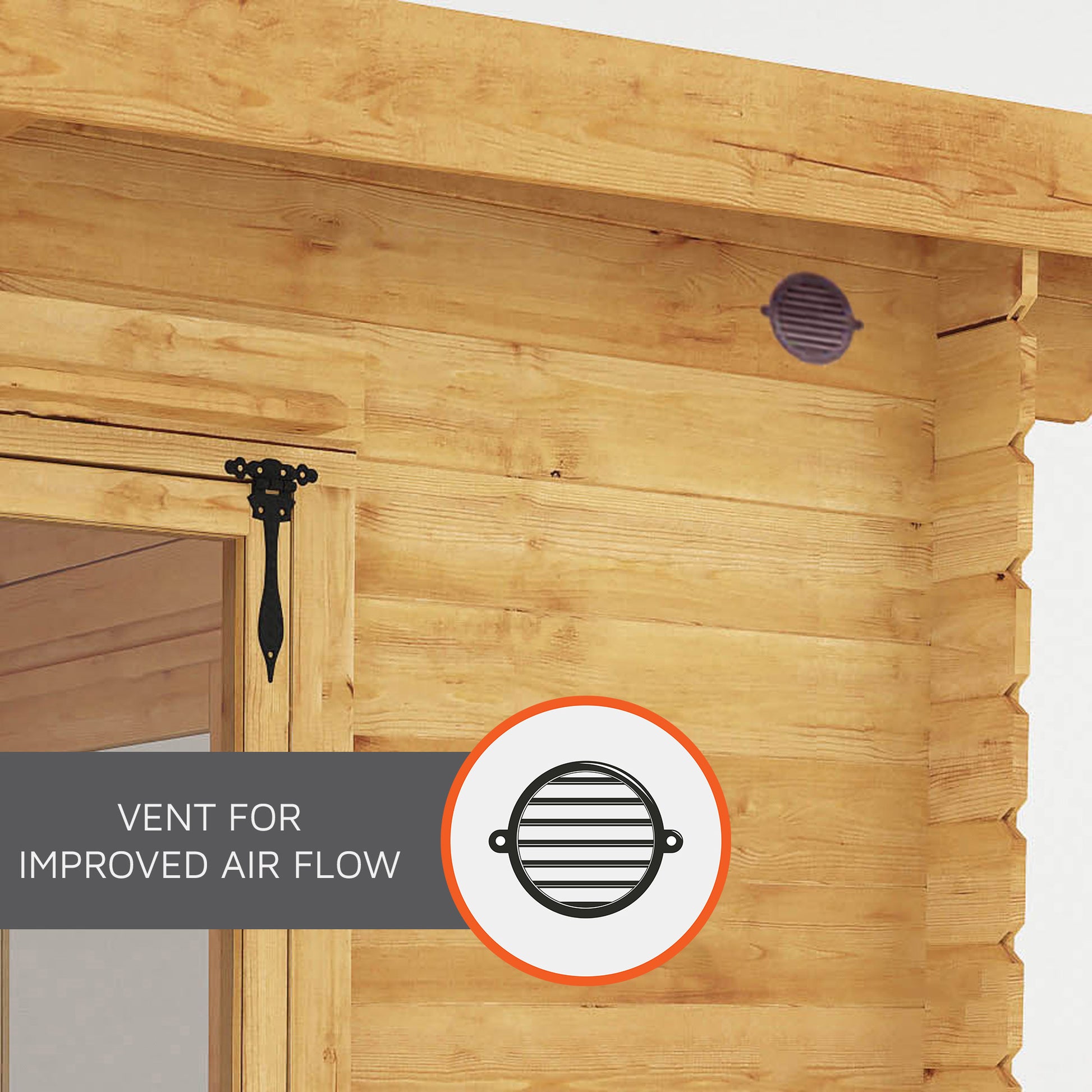 An air vent for improved air flow on the side wall of a log cabin