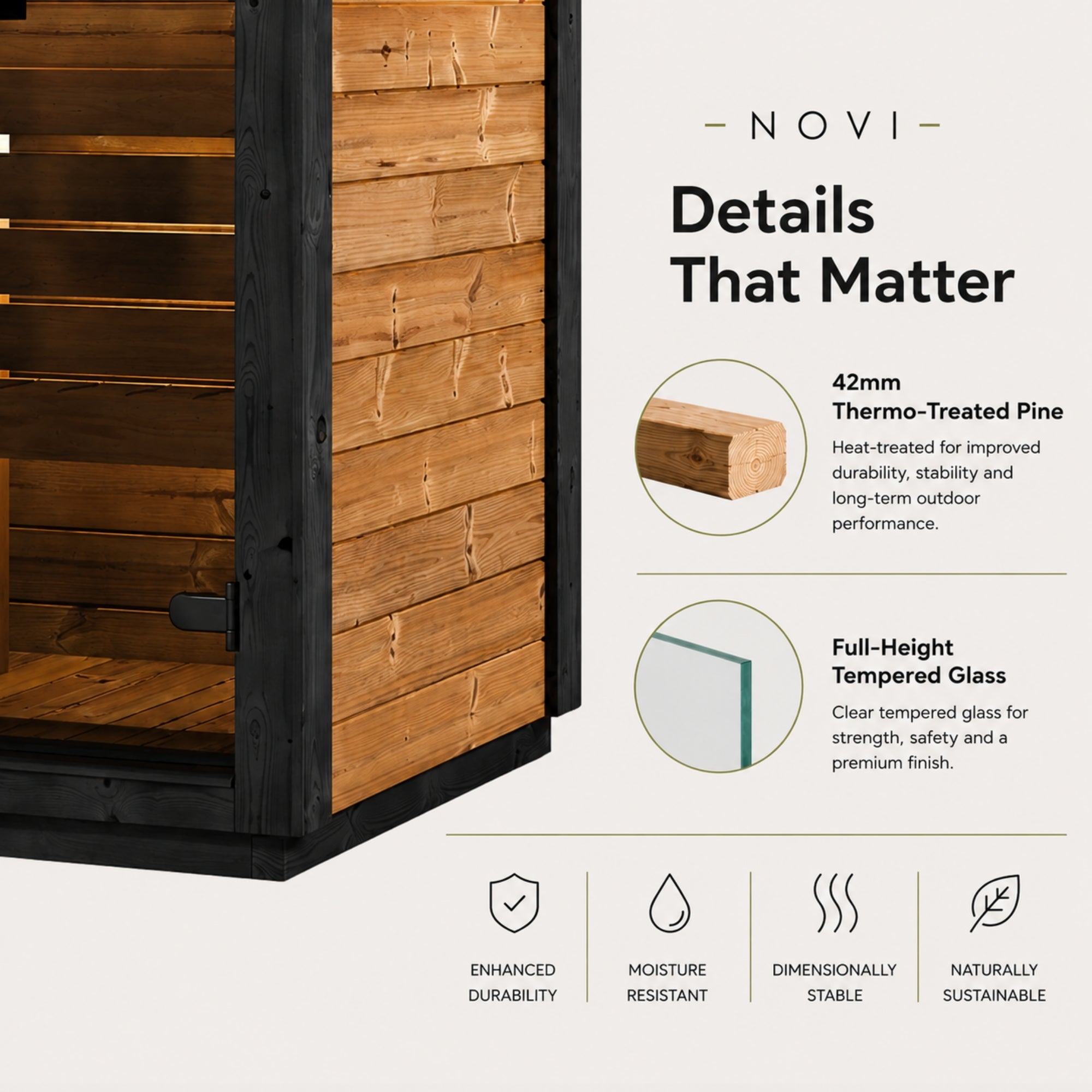 Novi Rose Premium Cube Outdoor Sauna - 5 Person