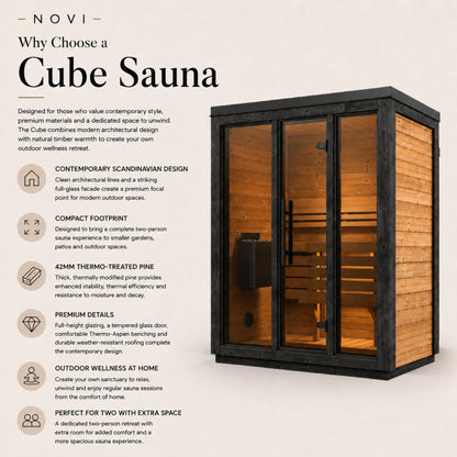 Novi Rose Premium Cube Outdoor Sauna - 3 Person