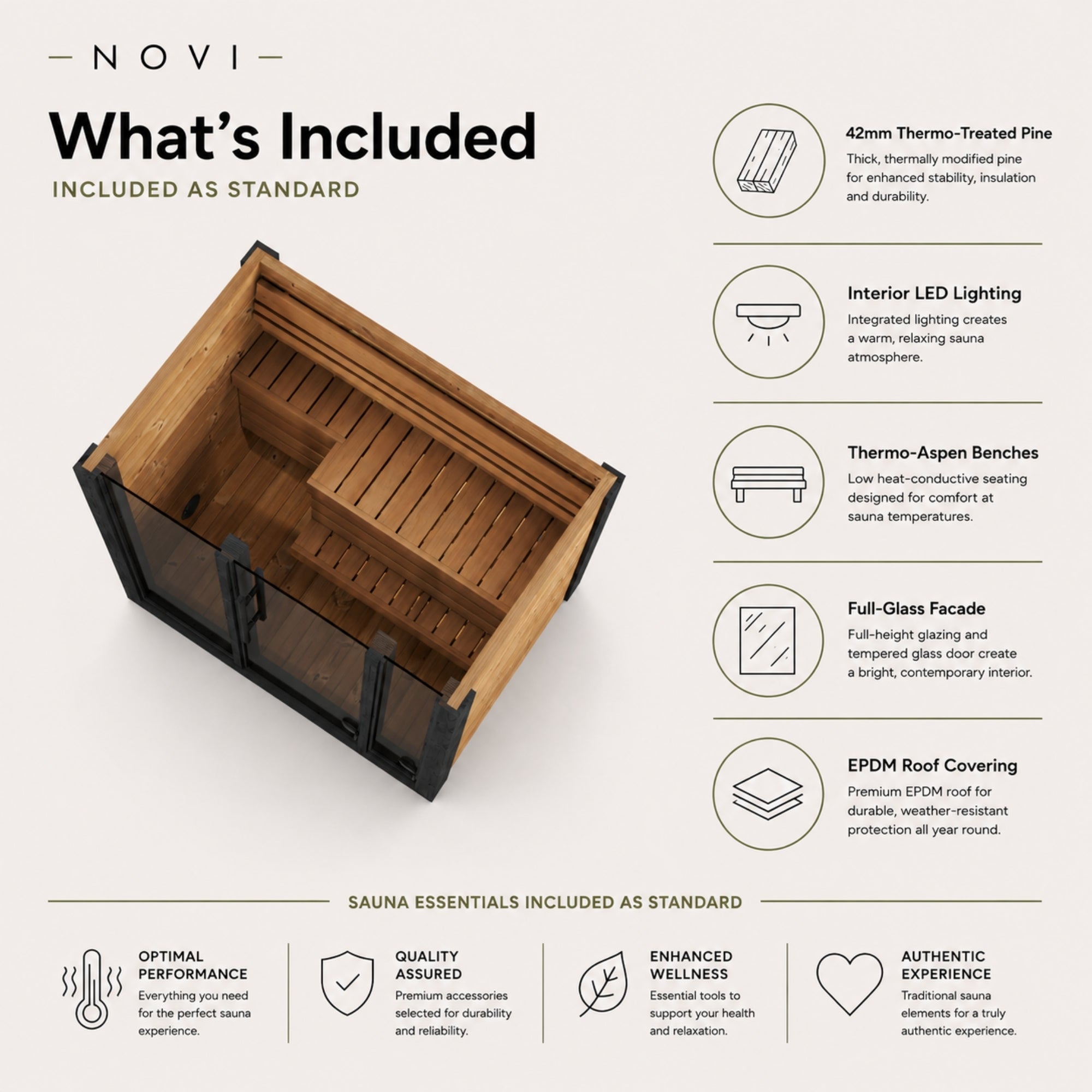 Novi Rose Premium Cube Outdoor Sauna - 3 Person
