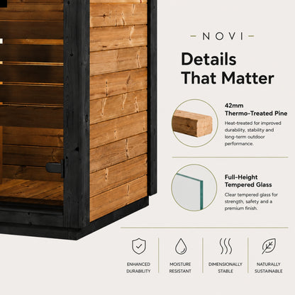 Novi Rose Premium Cube Outdoor Sauna - 3 Person