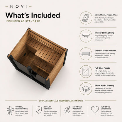 Novi Rose Premium Cube Outdoor Sauna - 2 Person