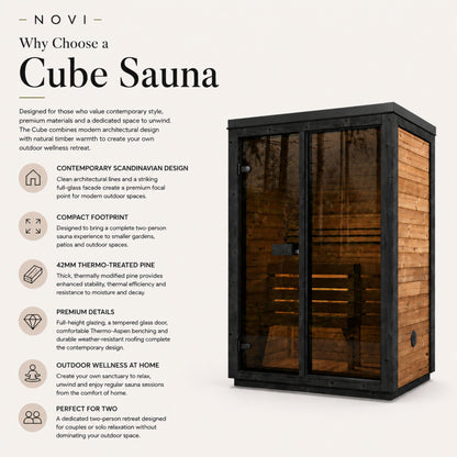 Novi Rose Premium Cube Outdoor Sauna - 2 Person
