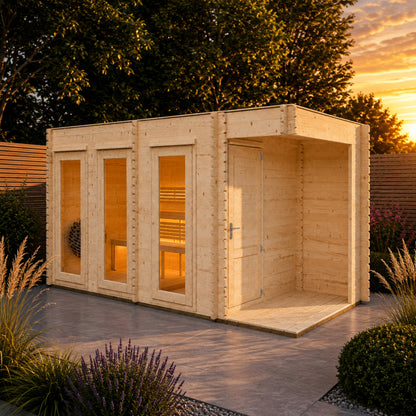 Novi Outdoor Sauna With Changing Room and Small Veranda