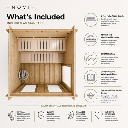 Novi Outdoor Sauna With Changing Room and Small Veranda