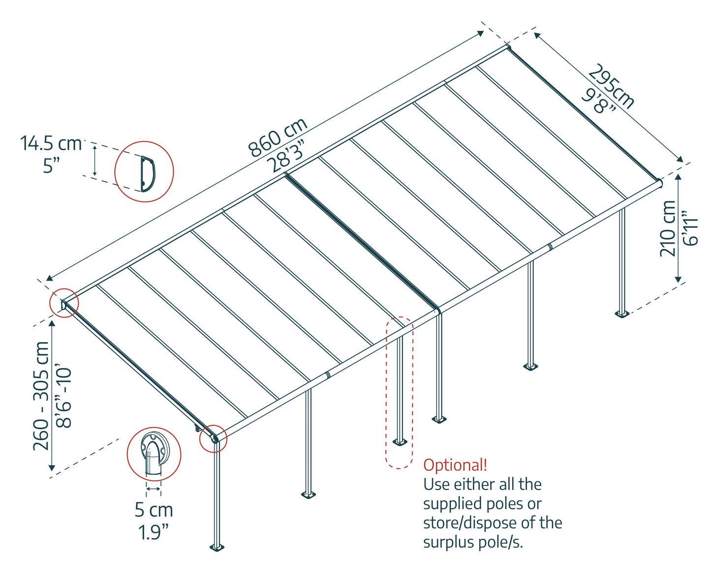 Canopia by Palram 3 x 8.51 Sierra Patio Cover - Grey