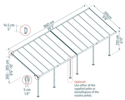 Canopia by Palram 3 x 8.51 Sierra Patio Cover - Grey