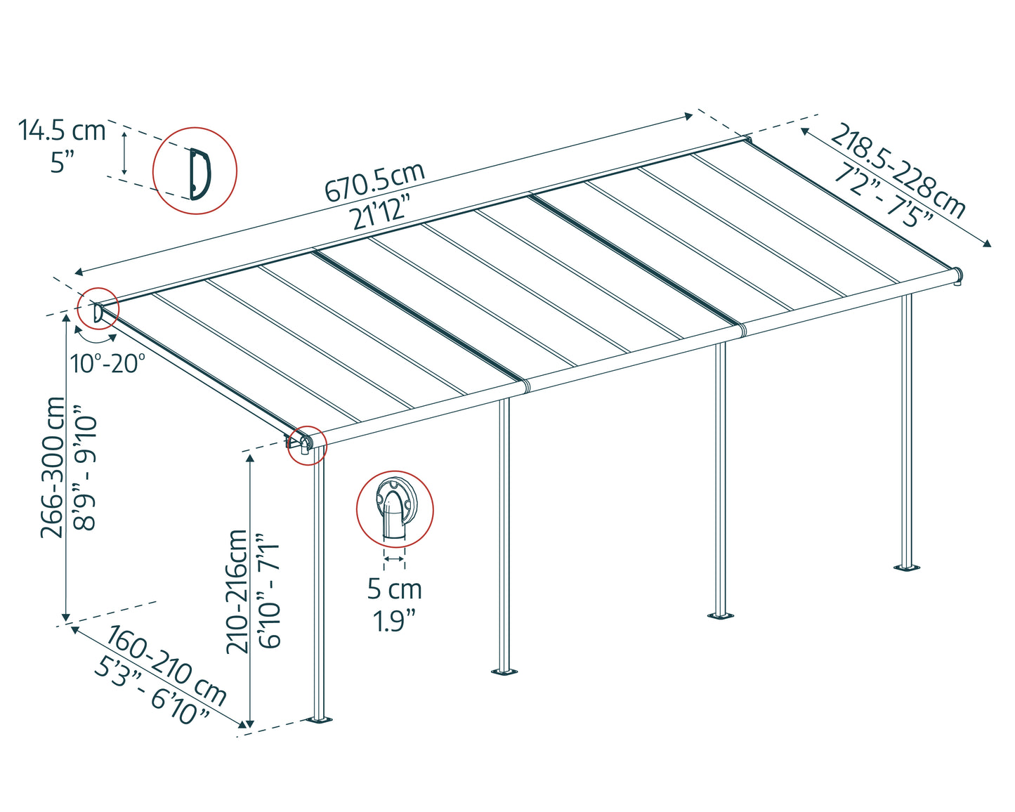 Canopia by Palram 2.3 x 6.9 Sierra Patio Cover - Grey