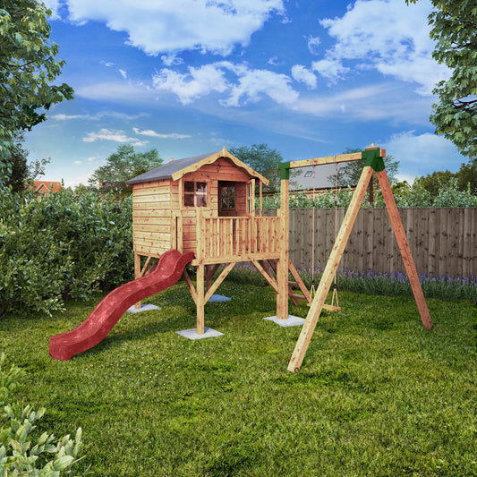 Poppy Tower Wooden Playhouse with Activity Centre