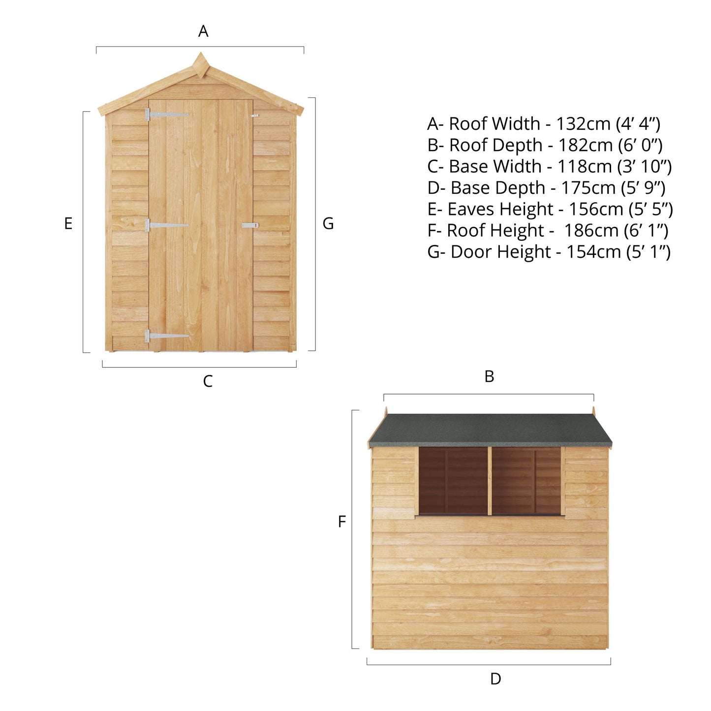 6 x 4 Overlap Single Door Apex Wooden Shed