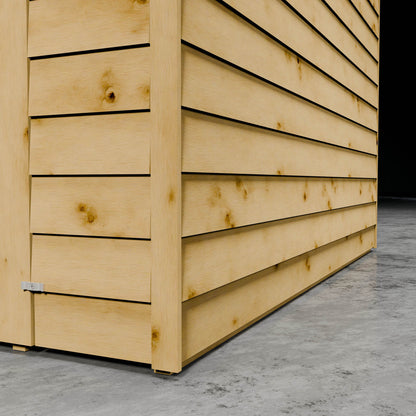 Wooden overlap shed cladding against a dark background