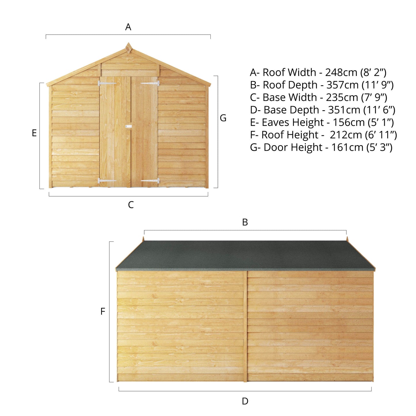 12 x 8 Overlap Double Door Apex Windowless Wooden Shed