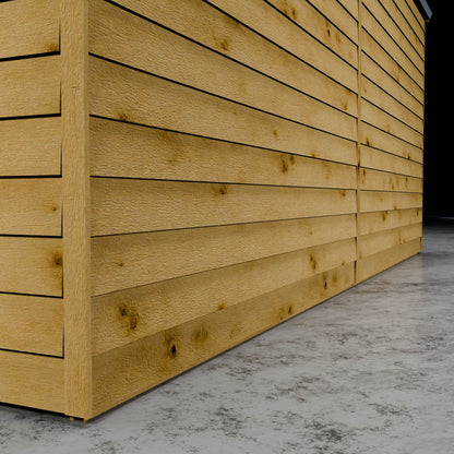 Wooden overlap cladding in a darkened background.