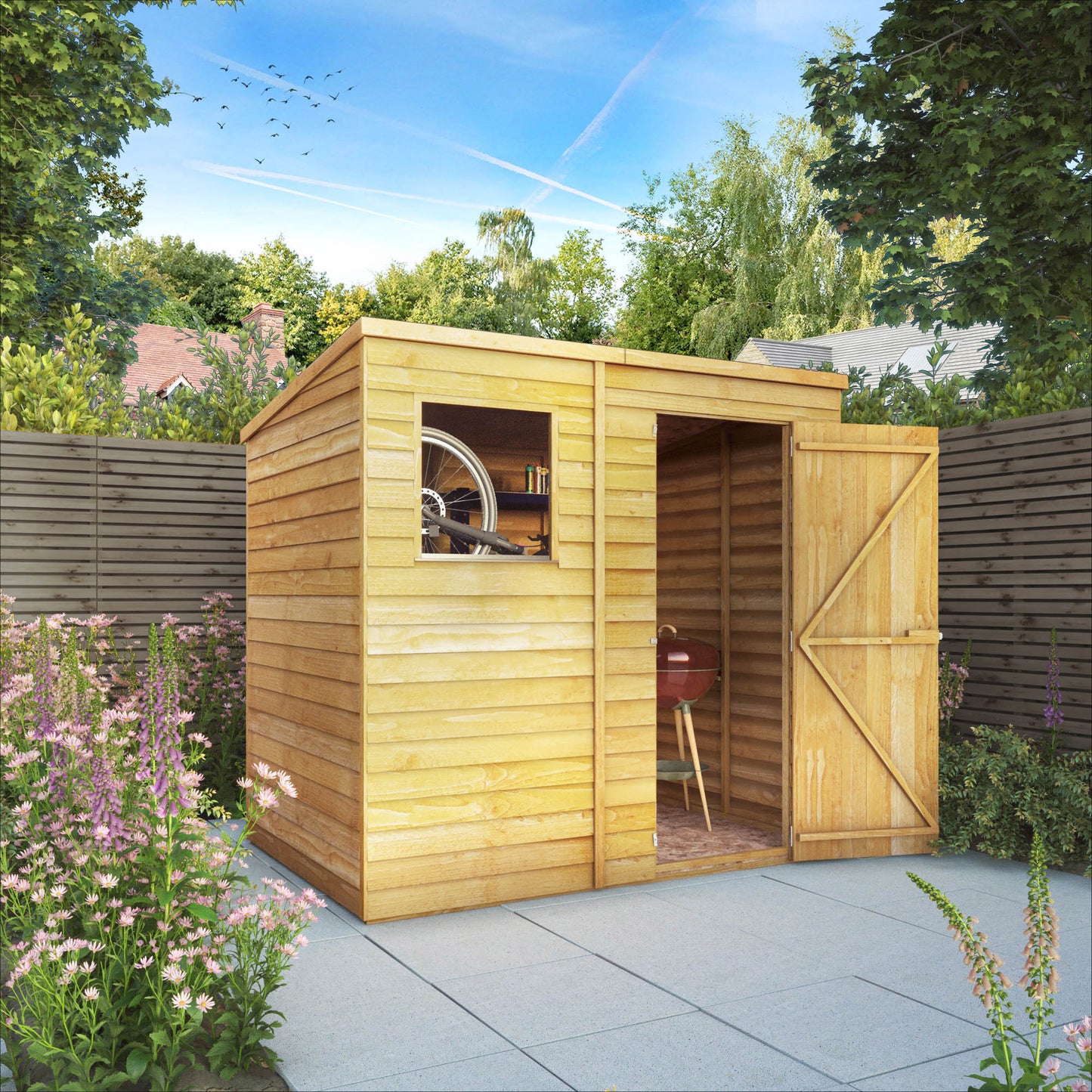 7 x 5 Overlap Single Door Pent Wooden Shed