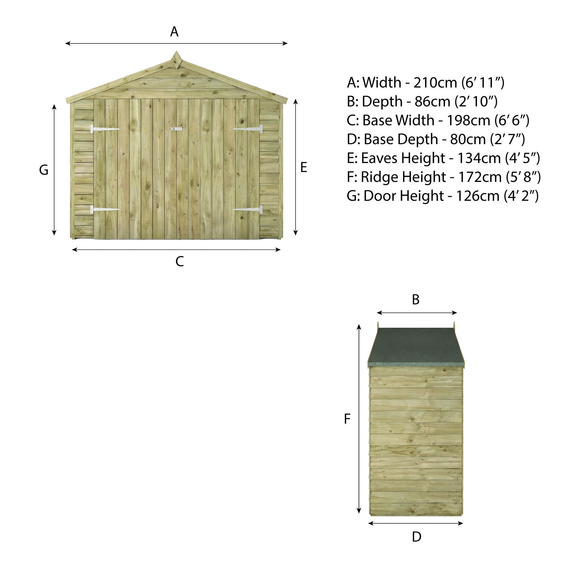 7 x 3 Value Overlap Double Door Apex Wooden Bike Shed