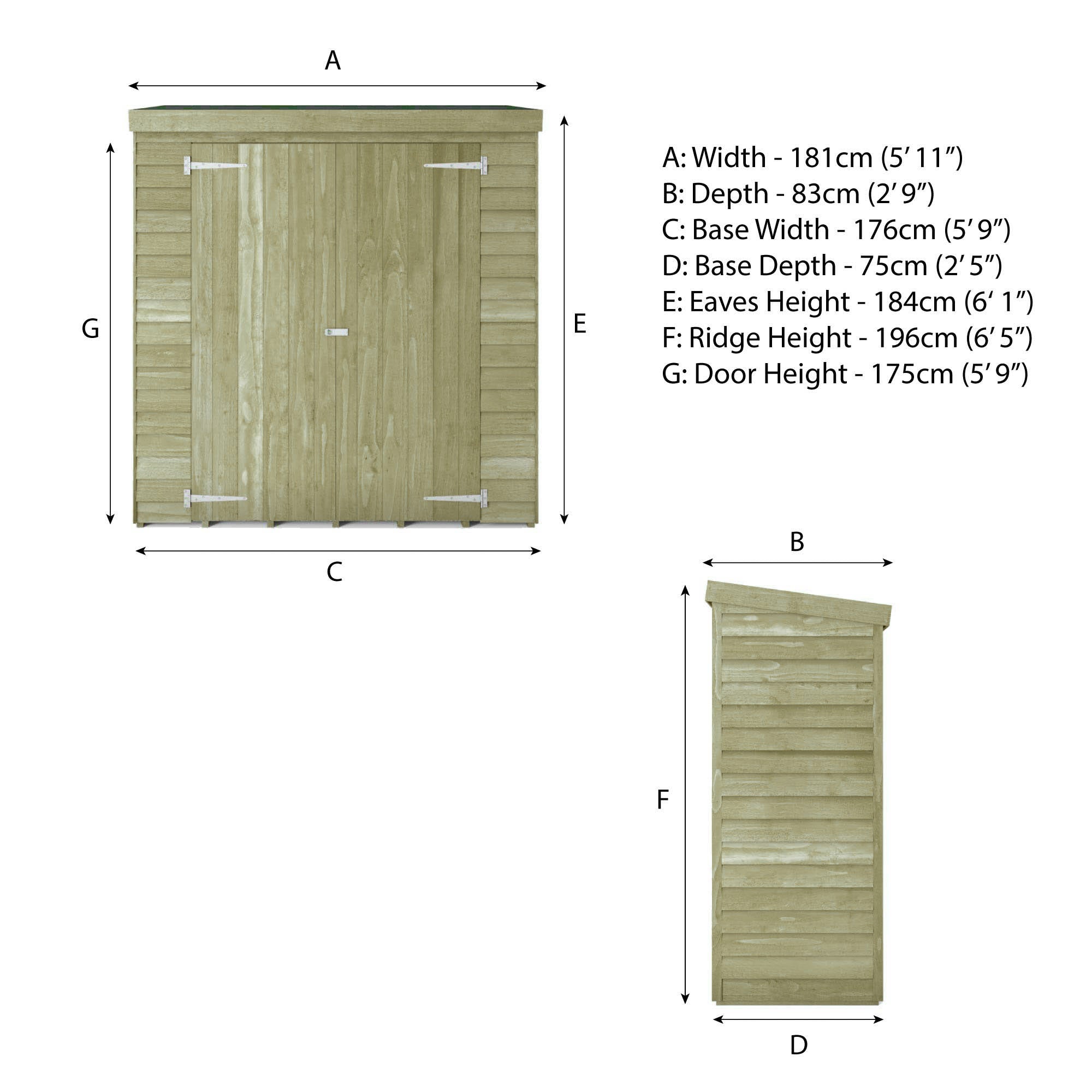 6 x 2'6 Value Overlap Double Door Pent Storage Shed