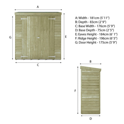 6 x 2'6 Value Overlap Double Door Pent Storage Shed