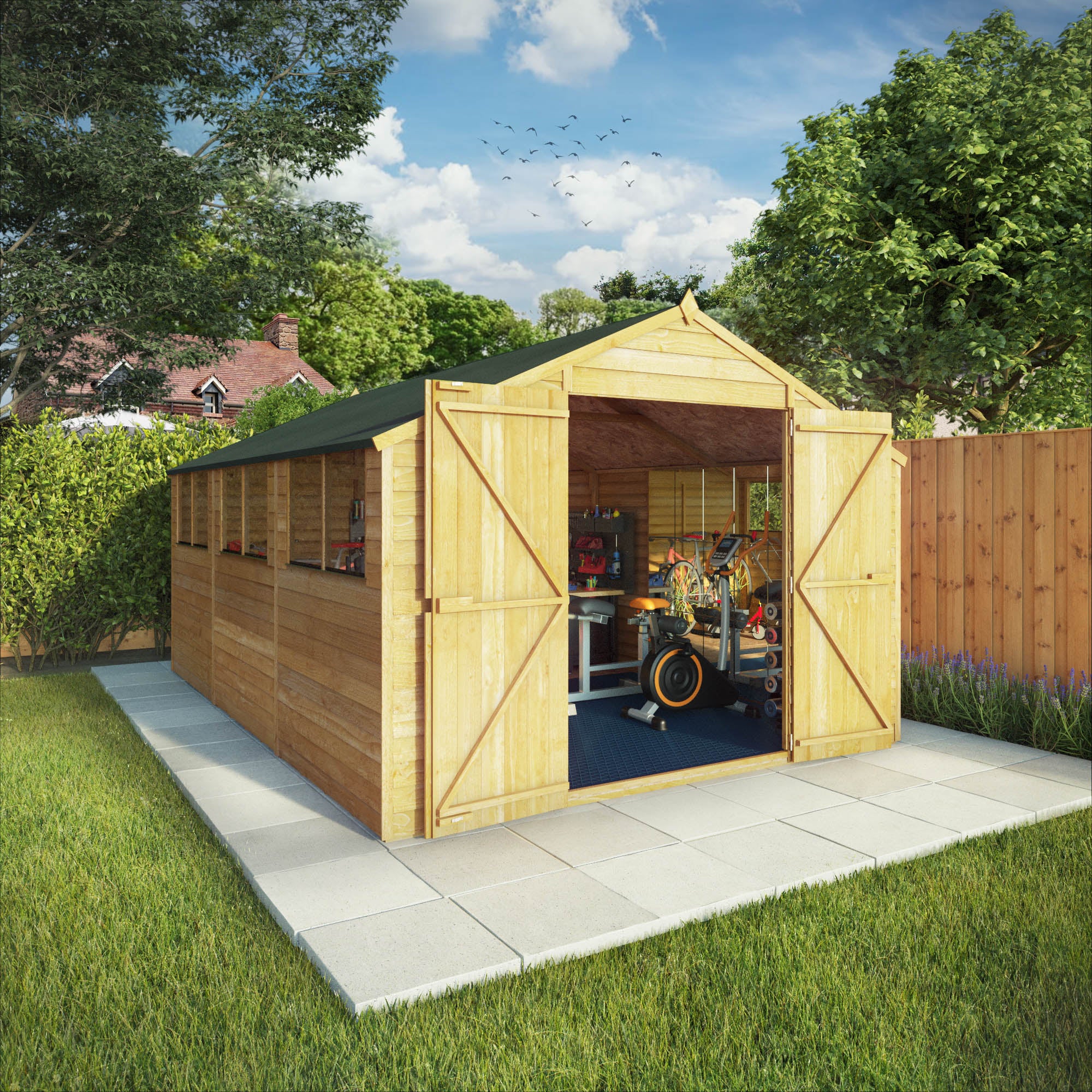 15 x 10 Overlap Double Door Apex Garden Shed