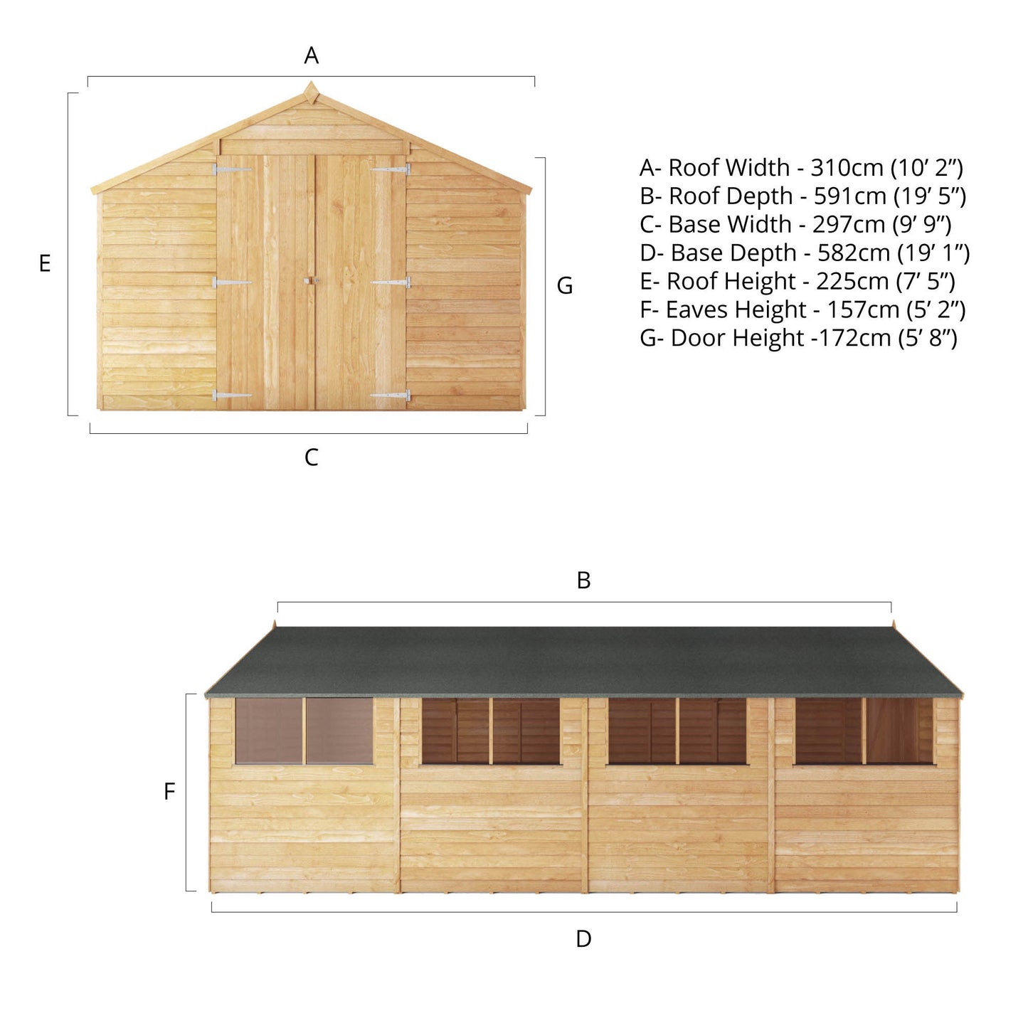 20 x 10 Overlap Double Door Apex Garden Shed