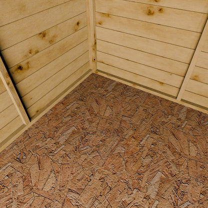 Wooden floor with a slatted wooden wall