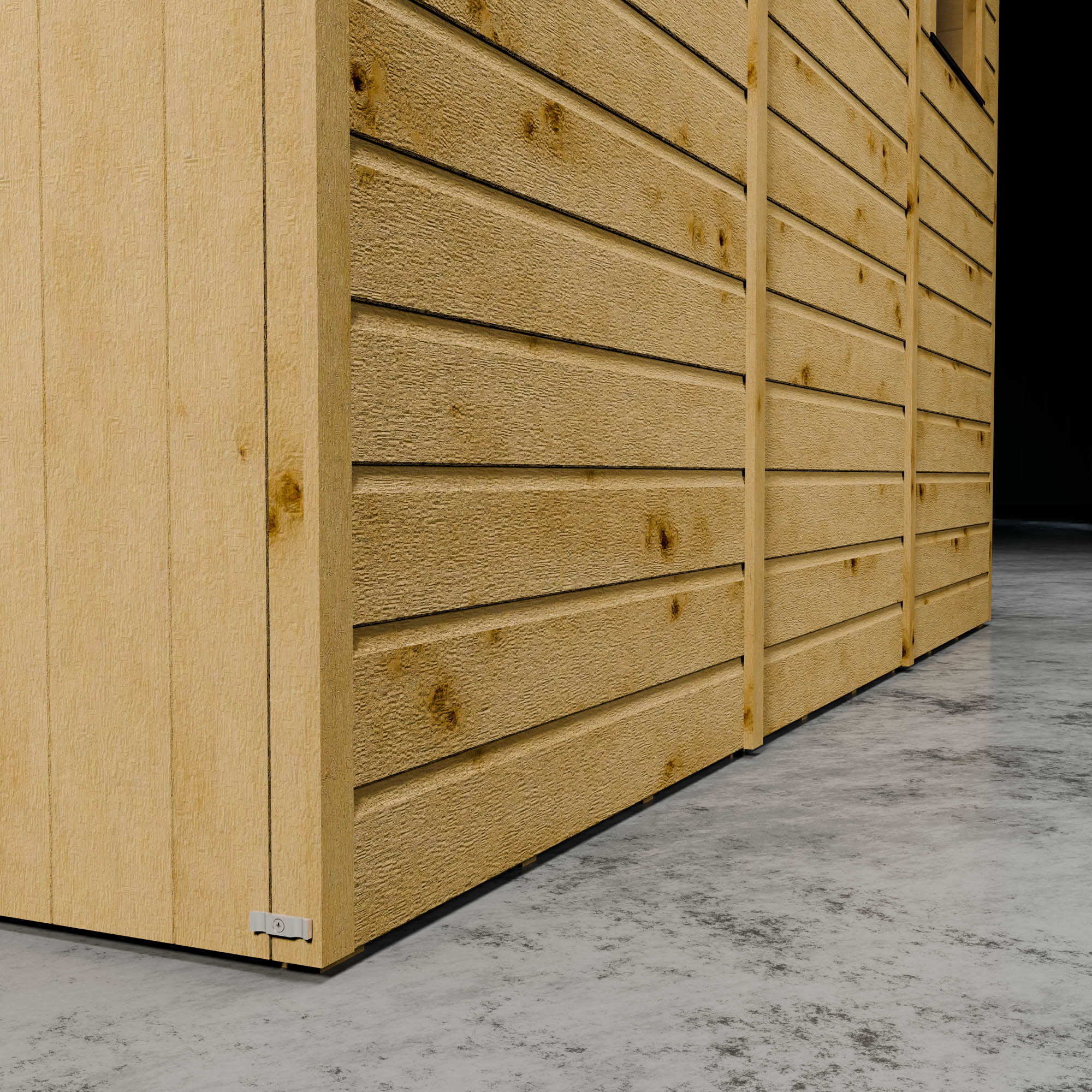 Wooden shiplap shed cladding in a dark background
