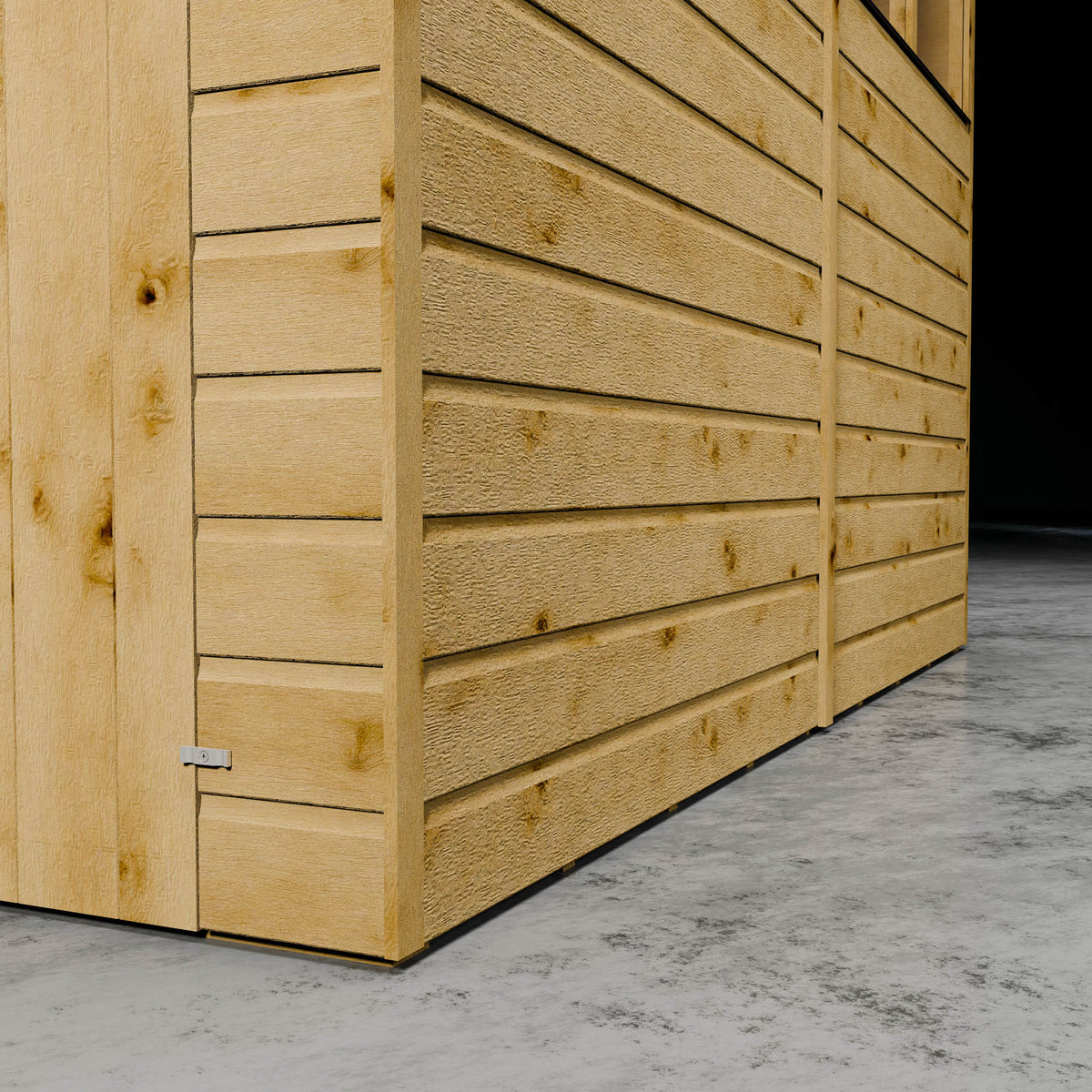 Wooden shiplap shed wall against a dark background.