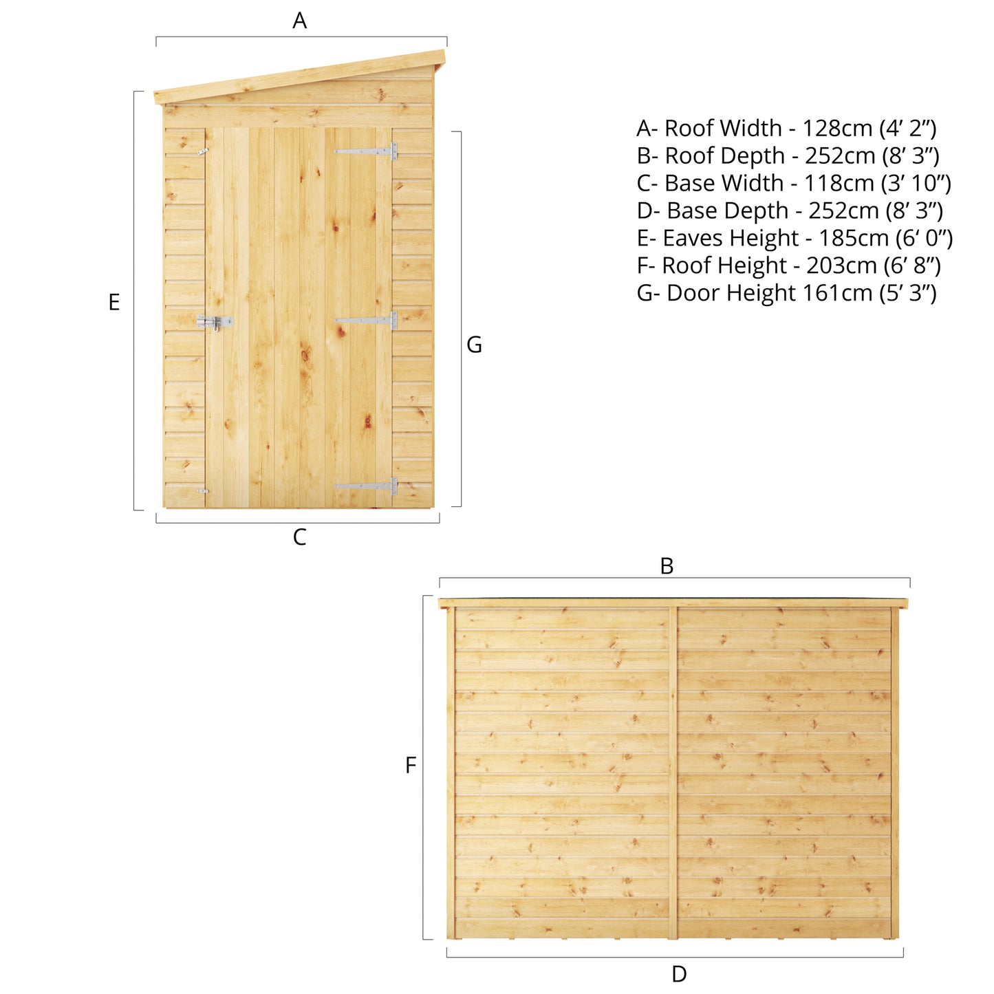 8 x 4 Modular Shiplap Pent Windowless Wooden Shed
