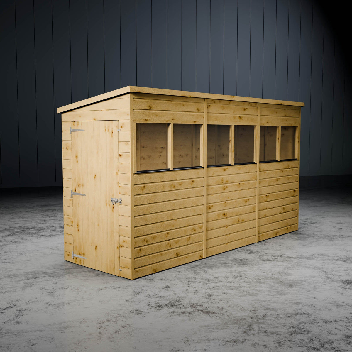 Wooden pent windowed shed