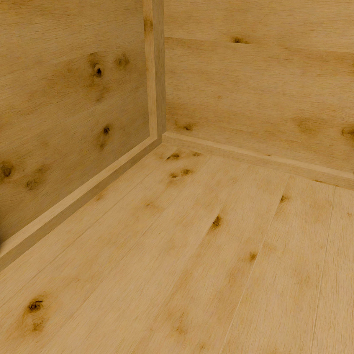 Close-up of a wooden shed floor with visible grain and texture