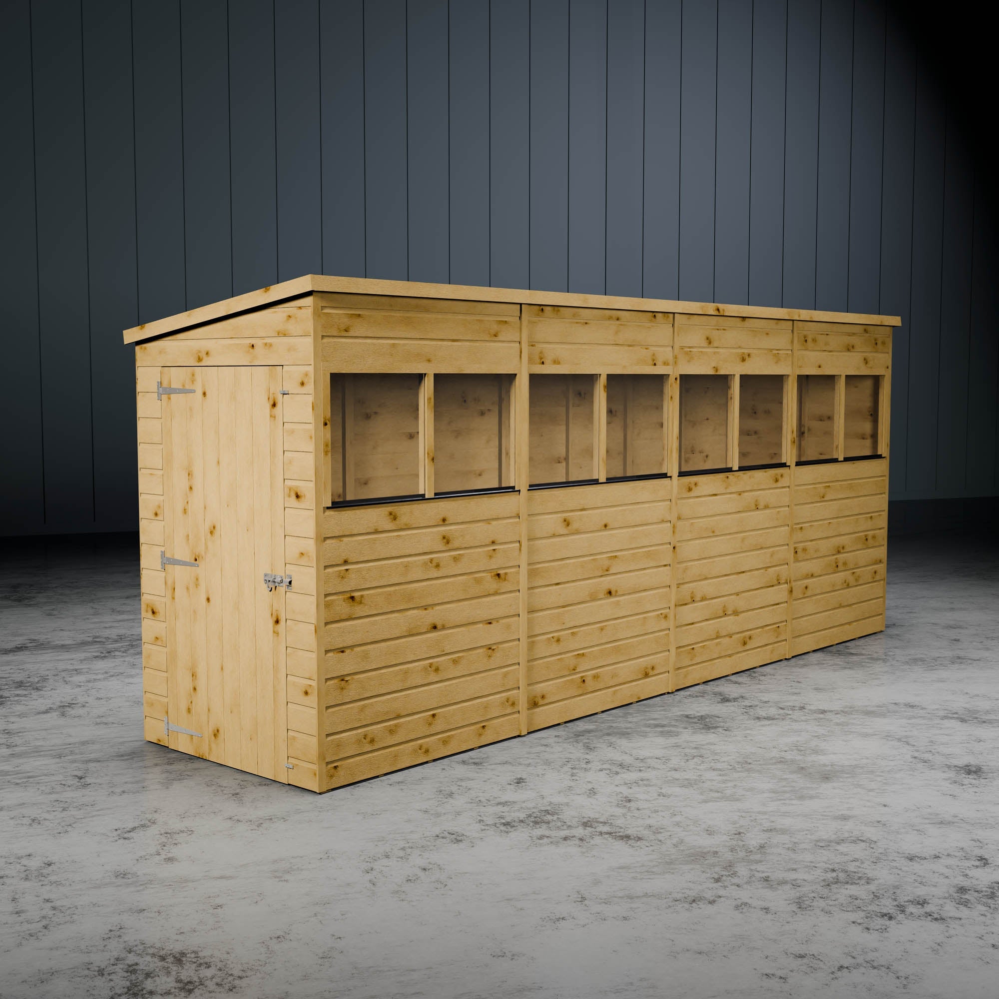Wooden pent windowed shed
