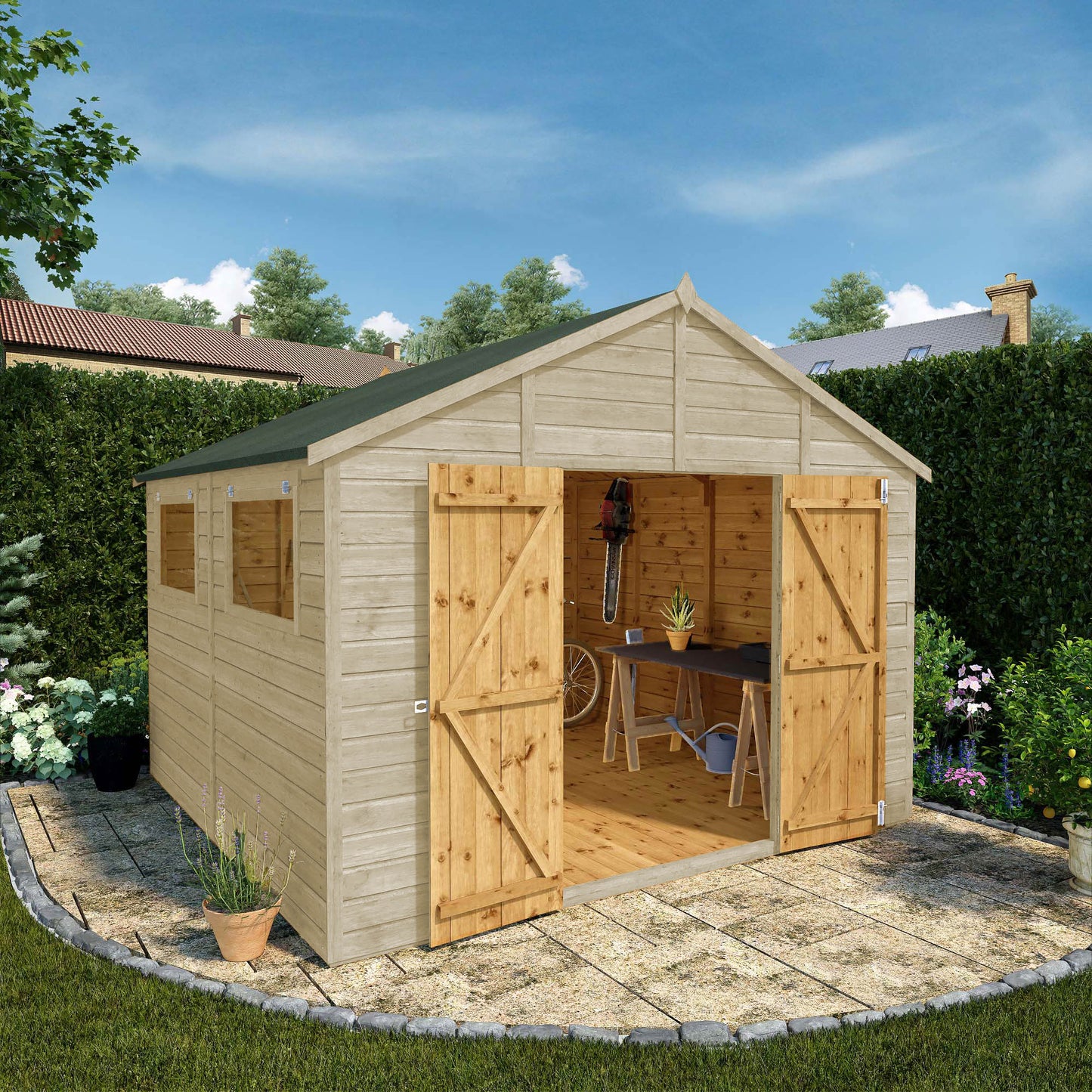 10 x 10 Ready Painted Premium Shiplap Apex Workshop