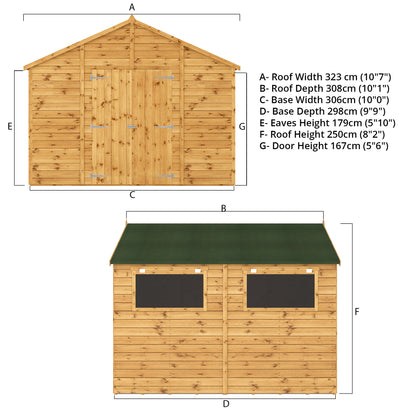 10 x 10 Ready Painted Premium Shiplap Apex Workshop