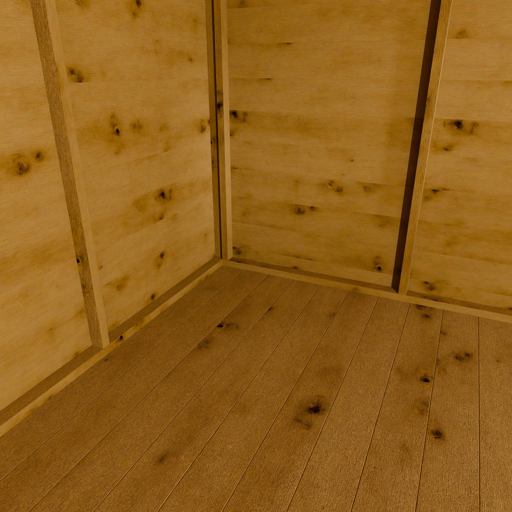 Wooden interior of a shed with visible grain and texture