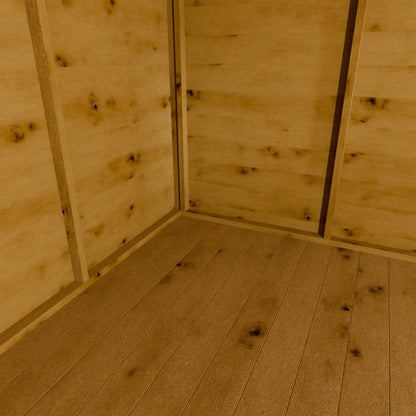 Wooden interior of a shed with visible grain and texture