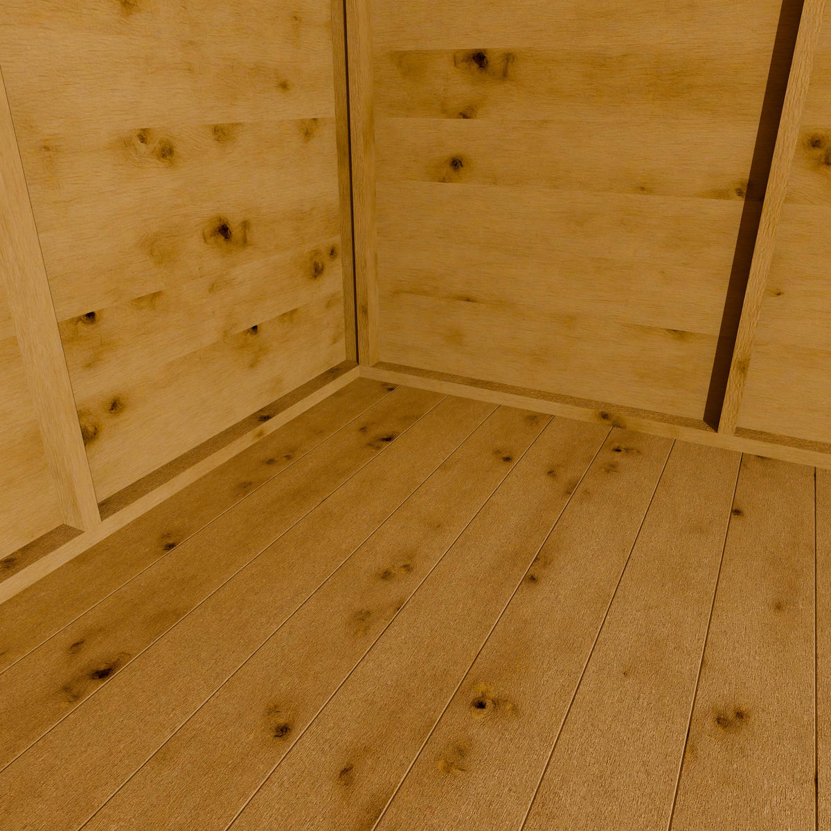 Wooden shed interior with walls and floor