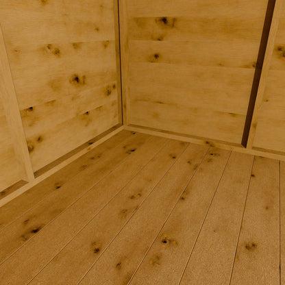 Wooden shed interior with walls and floor