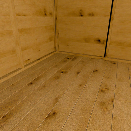 Wooden shed floor and wall panels