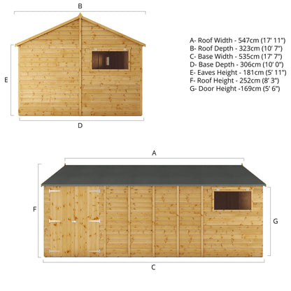18 x 10 Ready Painted Premium Shiplap Reverse Apex Workshop