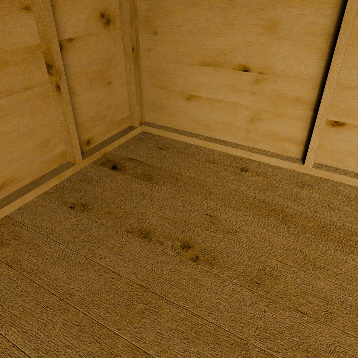 Close-up of a wooden shed corner with visible grain and texture