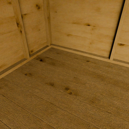 Close-up of a wooden shed corner with visible grain and texture